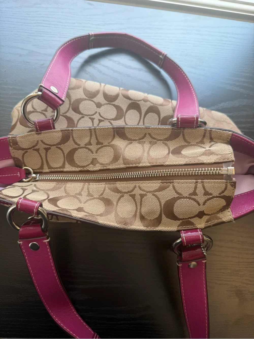 Coach Penelope Signature Canvas Tote with Berry Leather Trim Y2K F14693